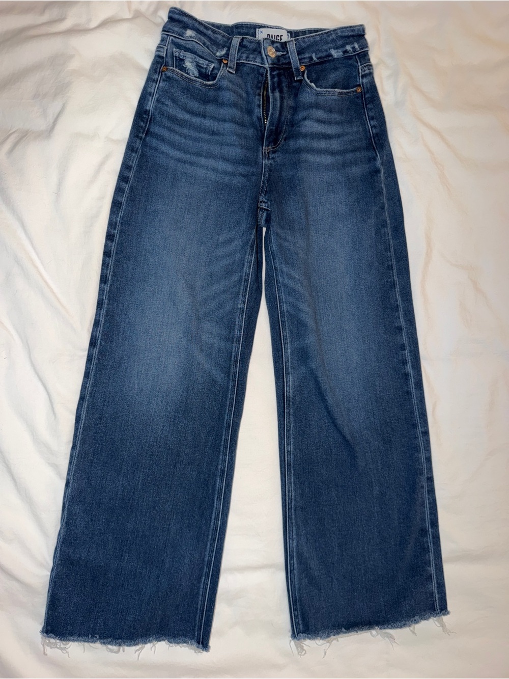 PAIGE Anessa High Rise Wide Leg Crop Jeans Size 24 Distressed Raw Hem